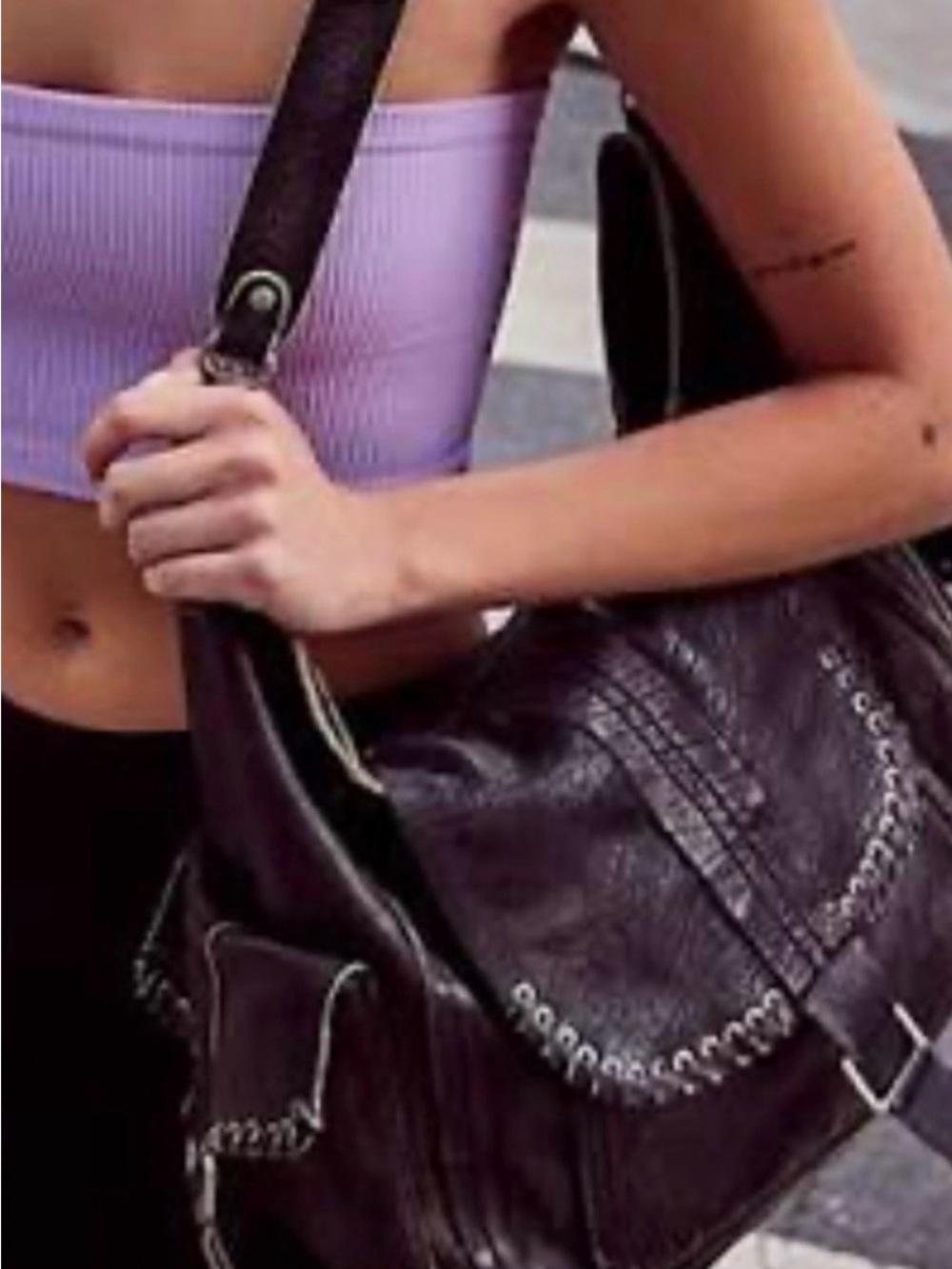 We the Free by Free People Leigh Leather Distressed Hobo Bag